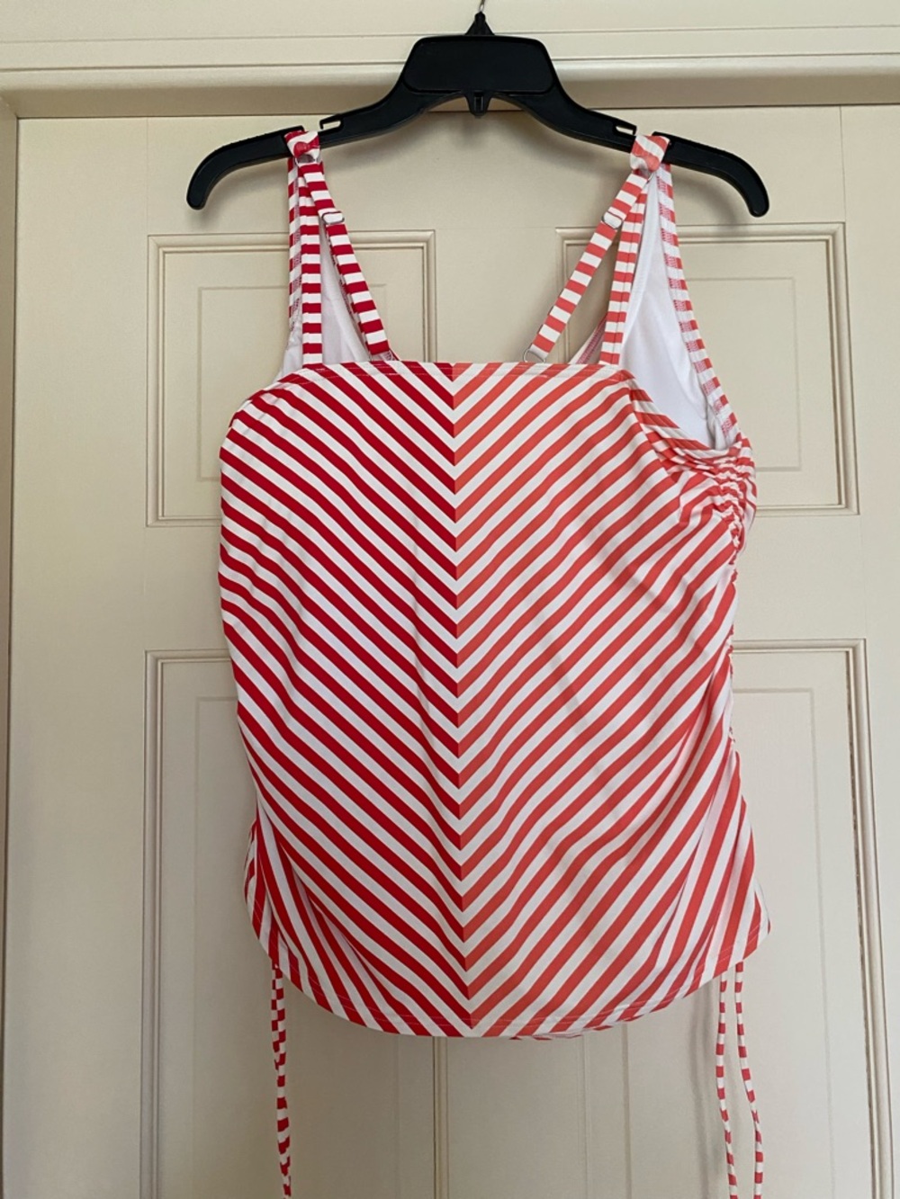 Lands' End Red Orange and White Striped Swim Tankini Top